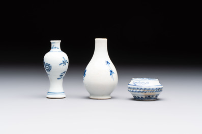 Eight Chinese blue, white, famille verte, and European-decorated wares, Kangxi/Qianlong