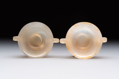 Six various Chinese agate, soapstone and serpentine wares, 19/20th C.