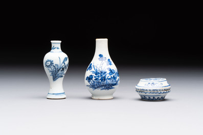 Eight Chinese blue, white, famille verte, and European-decorated wares, Kangxi/Qianlong