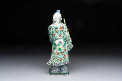 A Chinese famille verte figure of Han Xiangzi 韓湘子, Jiangxi mark, 19th C.