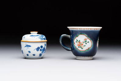 Eight Chinese blue, white, famille verte, and European-decorated wares, Kangxi/Qianlong