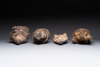 Eight various Chinese lacquered wooden figures, 19th C.