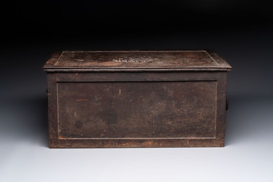 A large iron strongbox with three keys, France or Germany, 19th C.