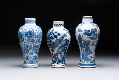 Five Chinese blue and white vases, Kangxi/Qianlong