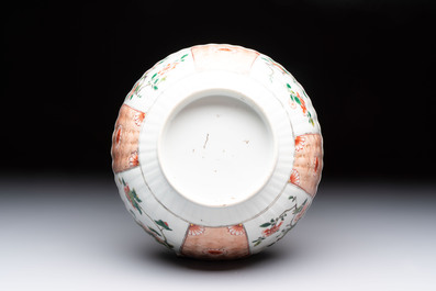 A Chinese famille verte bowl and saucer with floral design, Kangxi