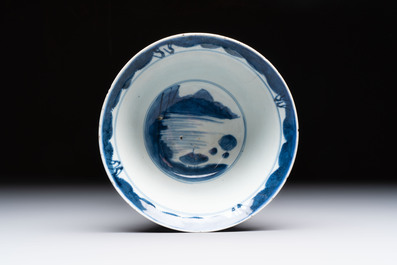 Two Chinese blue and white vases after Venetian glass models and a 'horses' bowl, Kangxi