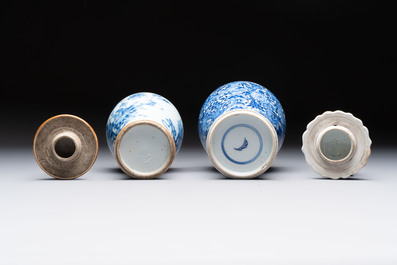 Five Chinese blue and white vases, Kangxi/Qianlong