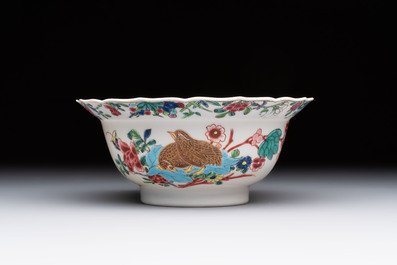 A Chinese famille rose teapot and a 'quails' bowl, Yongzheng