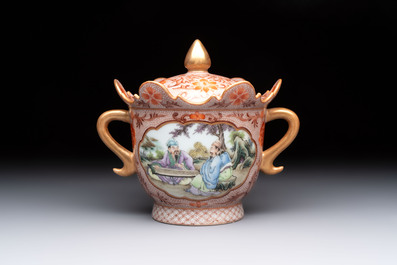 A Chinese famille rose two-handled bowl and cover, Qianlong mark, Republic