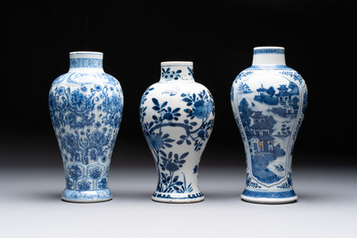 Five Chinese blue and white vases, Kangxi/Qianlong