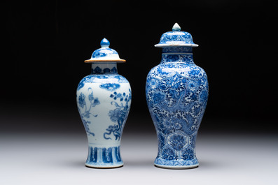 Five Chinese blue and white vases, Kangxi/Qianlong