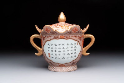 A Chinese famille rose two-handled bowl and cover, Qianlong mark, Republic