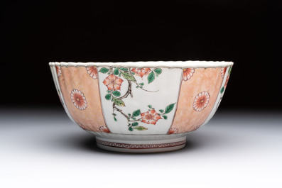 A Chinese famille verte bowl and saucer with floral design, Kangxi