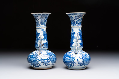 Two Chinese blue and white vases after Venetian glass models and a 'horses' bowl, Kangxi