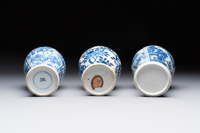 Five Chinese blue and white vases, Kangxi/Qianlong