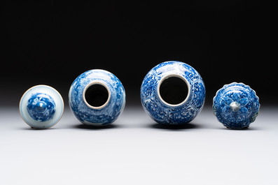 Five Chinese blue and white vases, Kangxi/Qianlong
