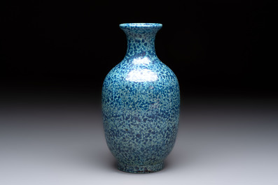 A Chinese white-glazed garlic-head vase and a robin&rsquo;s egg-glazed vase, Qianlong mark, 20th C.