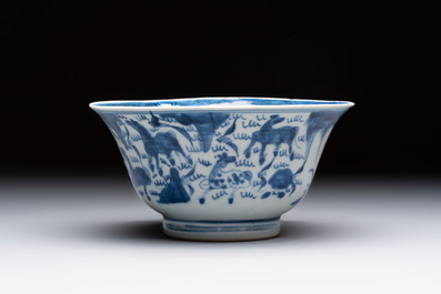 Two Chinese blue and white vases after Venetian glass models and a 'horses' bowl, Kangxi