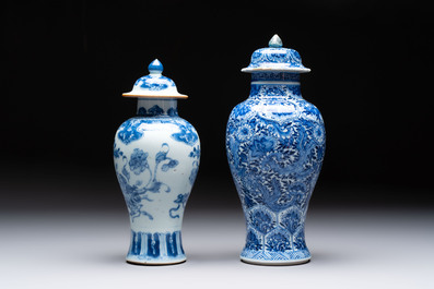 Five Chinese blue and white vases, Kangxi/Qianlong