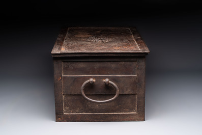 A large iron strongbox with three keys, France or Germany, 19th C.