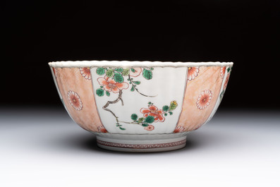 A Chinese famille verte bowl and saucer with floral design, Kangxi