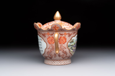 A Chinese famille rose two-handled bowl and cover, Qianlong mark, Republic