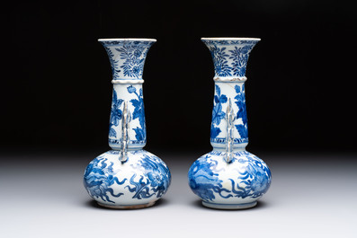 Two Chinese blue and white vases after Venetian glass models and a 'horses' bowl, Kangxi