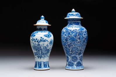 Five Chinese blue and white vases, Kangxi/Qianlong
