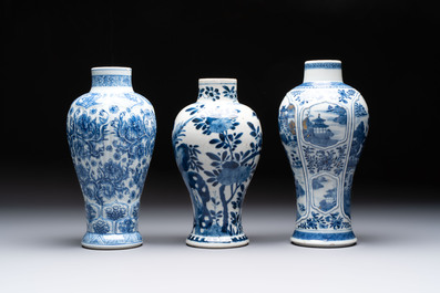 Five Chinese blue and white vases, Kangxi/Qianlong