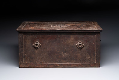 A large iron strongbox with three keys, France or Germany, 19th C.