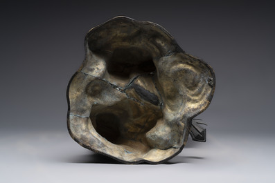 A large Japanese bronze dragon holding a pearl, Meiji, 19th C.