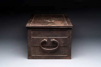 A large iron strongbox with three keys, France or Germany, 19th C.