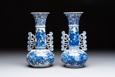 Two Chinese blue and white vases after Venetian glass models and a 'horses' bowl, Kangxi