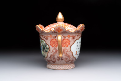 A Chinese famille rose two-handled bowl and cover, Qianlong mark, Republic