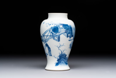 A fine Chinese blue and white 'Tao Yuanming 陶渊明' vase, Chenghua mark, Kangxi