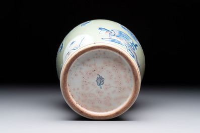A Chinese blue, white and copper-red celadon-ground 'dragon and phoenix' vase, Kangxi