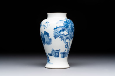A fine Chinese blue and white 'Tao Yuanming 陶渊明' vase, Chenghua mark, Kangxi