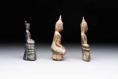 A Thai silver Buddha and two Burmese bronze Buddhas, 16/19th C.