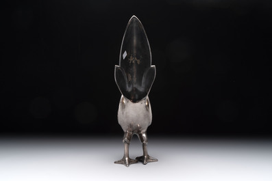 A fine Japanese silver phoenix, made by Toshihiko 敏彥造, silver 銀製 mark, Meiji/Taisho, 19/20th C.