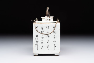 A Chinese qianjiang cai covered teapot and a covered wine warmer, Tongzhi mark, 19/20th C.
