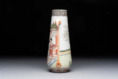 A Chinese famille rose vase with ladies in a garden, Qianlong mark, 19/20th C.