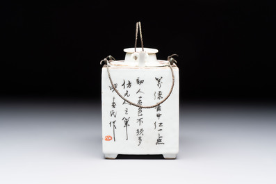 A Chinese qianjiang cai covered teapot and a covered wine warmer, Tongzhi mark, 19/20th C.