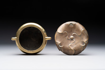 Two Chinese bronze censers and stands, Xuande mark, 19th C.