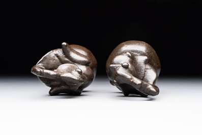 Two Burmese bronze bird-form opium weights, 18/19th C.