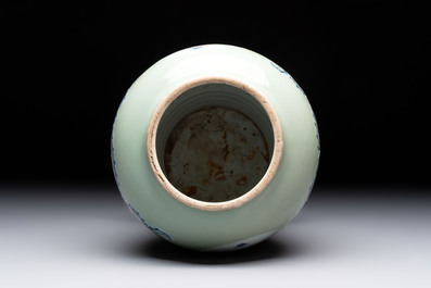 A Chinese blue, white and copper-red celadon-ground 'dragon and phoenix' vase, Kangxi