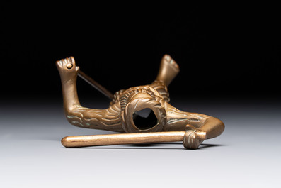A Gothic brass chandelier finial in the form of a Wild Man, Flanders, ca. 1500