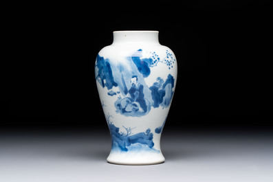 A fine Chinese blue and white 'Tao Yuanming 陶渊明' vase, Chenghua mark, Kangxi