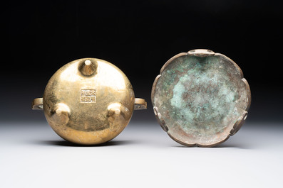 Two Chinese bronze censers and stands, Xuande mark, 19th C.