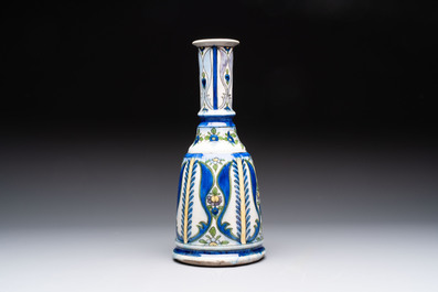 A polychrome pottery hookah base and a Persian turquoise-glazed pottery jar, late Qajar period, Iran, 19/20th C.