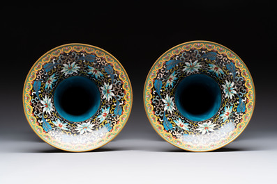 A pair of Chinese cloisonn&eacute; 'cranes' vases, Republic